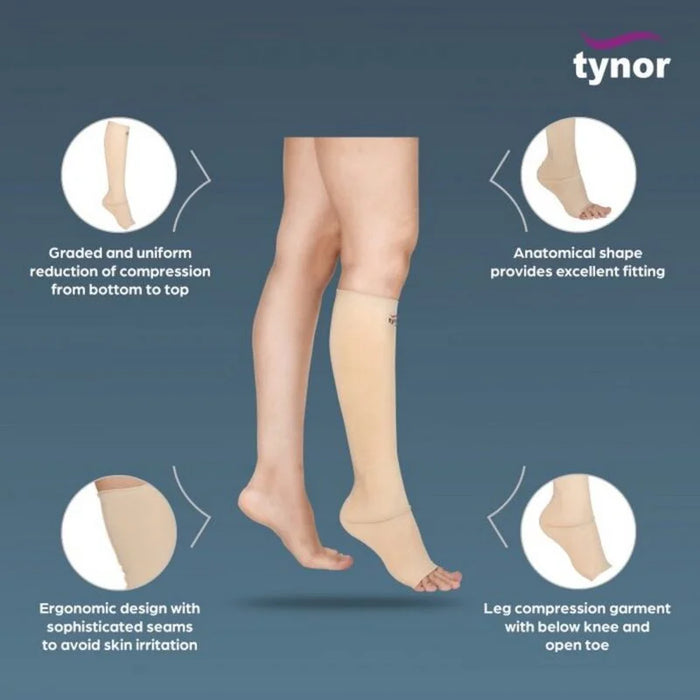 TYNOR COMPRESSION GARMENT LEG BELOW KNEE OPEN TOE
