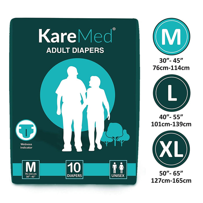 Kare Med Adult Diaper Medium Waist Size 76-114cm (30"-45") ,10 Pcs