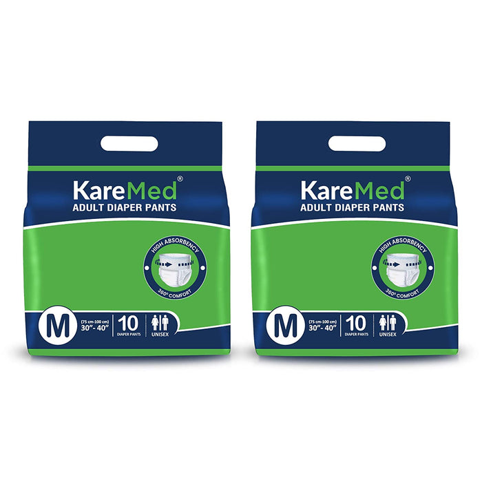 KareMed Adult Diaper Pants for Incontinence, Medium, Waist Size 75-100 cm (30"-40")-Pack of 1 (10 Count), white, m