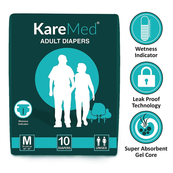 Kare Med Adult Diaper Medium Waist Size 76-114cm (30"-45") ,10 Pcs