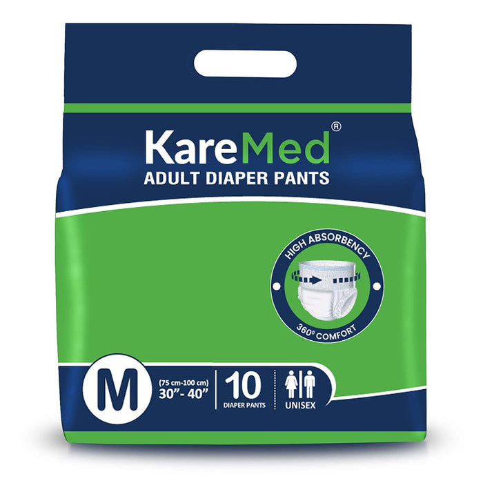 KareMed Adult Diaper Pants for Incontinence, Medium, Waist Size 75-100 cm (30"-40")-Pack of 1 (10 Count), white, m